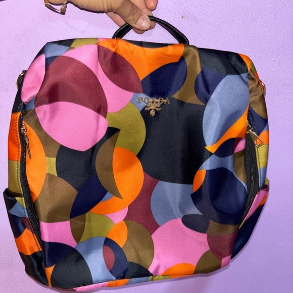 Pink and Orange Geometric Backpack with Retro Design - Picture 1 of 10
